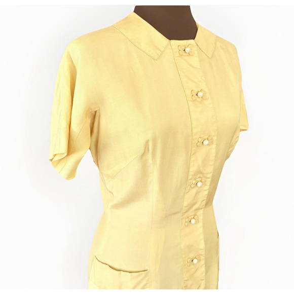 Dynasty for Ambrosine Yellow Silk Pencil Dress Vintage 12 - Picture 8 of 11